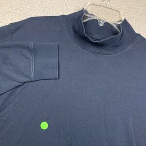 Lands' End Super-T Shirt Mens XL Navy Blue Mock Neck Long Sleeve Cotton Shirt